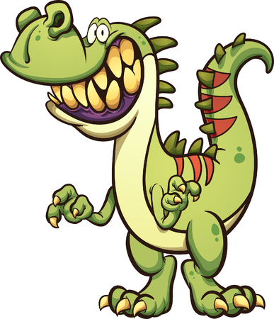 Happy cartoon t-rex dinosaur with a big toothy smile. Vector clip art illustration with simple gradients.のイラスト素材