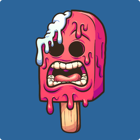 Melting zombie ice popsicle. Vector clip art illustration with simple gradients. Illustration and blue background on separate layers.のイラスト素材
