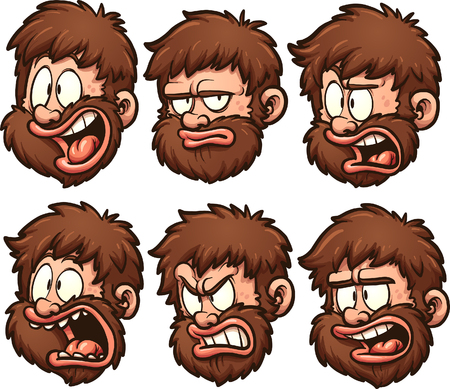 Caveman head with different expressions simple gradients vector clip art illustration each on a separate layer.のイラスト素材