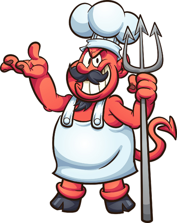 Devil chef with hat and trident. Vector clip art illustration with simple gradients. All in a single layer.
のイラスト素材