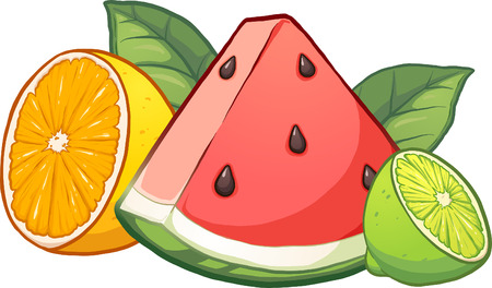 Cartoon tropical fruits. Vector clip art illustration with simple gradients. Each fruit on a separate layer.のイラスト素材