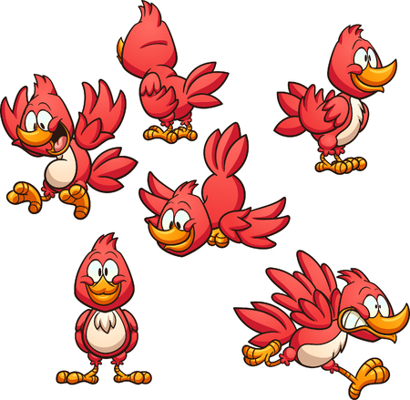 Cartoon red bird in different poses. Vector clip art illustration with simple gradients. Each on a separate layer. 
のイラスト素材