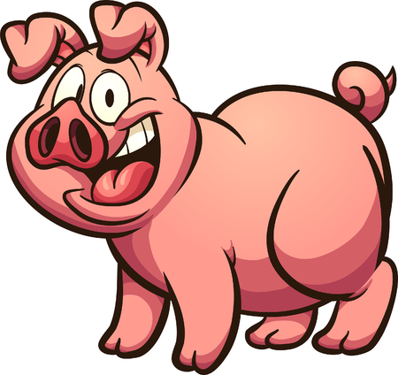 Happy cartoon pig with big smile. Vector clip art illustration with simple gradients. All in a single layer.のイラスト素材