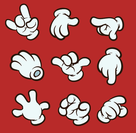 Cartoon four fingered gloves with different gestures. Vector clip art illustration. Each one on a separate layer.のイラスト素材