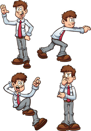 Cartoon office worker employee in different poses. Vector clip art illustration with simple gradients. Each on a separate layer.のイラスト素材
