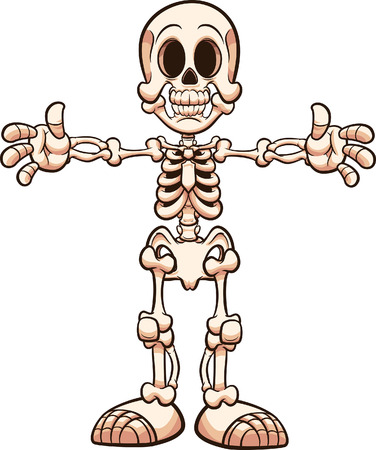 Cartoon skeleton with separate parts. Vector clip art illustration with simple gradients. Some elements on separate layers.のイラスト素材