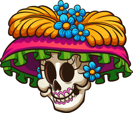Day of the dead Mexican catrina skull. clip art illustration with simple gradients. All in a single layer.のイラスト素材