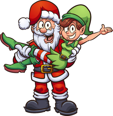 Santa carrying a female elf. Vector clip art illustration with simple gradients. All in a single layer.のイラスト素材