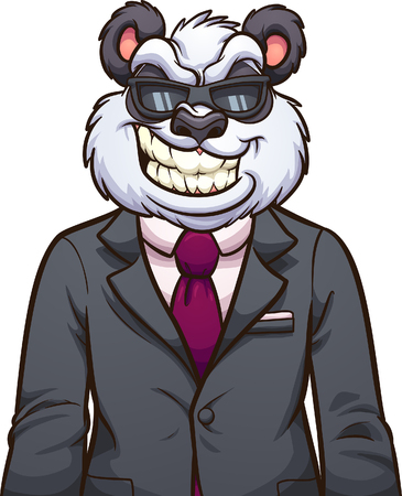 Cool cartoon panda wearing sunglasses and suit. Vector clip art illustration with simple gradients. Head and body on separate layers.のイラスト素材