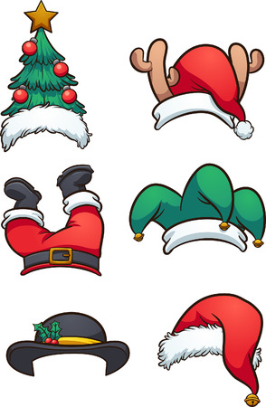 Cartoon Christmas hats. Vector clip art illustration with simple gradients. Each hat on a separate layer.のイラスト素材