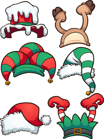 Cartoon Christmas hats. Vector clip art illustration with simple gradients. Each hat on a separate layer.のイラスト素材