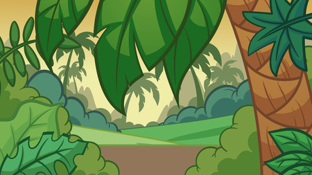 Cartoon jungle background.  Vector clip art illustration with simple gradients. Some elements on separate layers.のイラスト素材