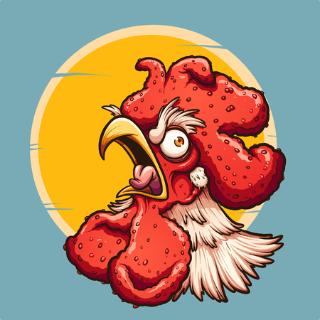 Angry crowing rooster with sun in the background. Vector clip art illustration with simple gradients. Some elements on separate layers. 
のイラスト素材