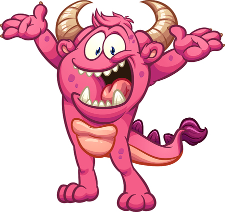 Happy excited pink cartoon monster clip art. Vector illustration with simple gradients. All in a single layer. 
のイラスト素材