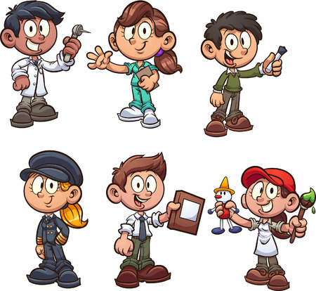 Cartoon kids with different occupations clip art. Vector illustration with simple gradients. Each on a separate layer. 
のイラスト素材