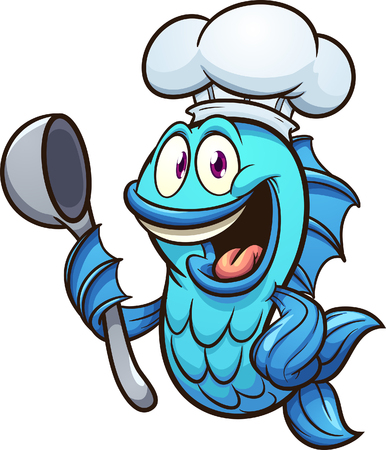 Cartoon chef fish with soup spoon clip art. Vector illustration with simple gradients. All in a single layer.のイラスト素材