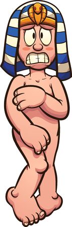 Naked and blushing cartoon pharaoh clip art. Vector illustration with simple gradients. All in a single layer.のイラスト素材