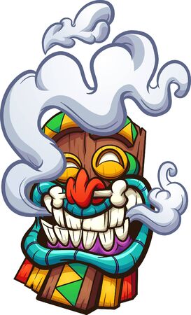 Cartoon happy smoking Tiki mask  clip art. Vector illustration with simple gradients. All in a single layer.のイラスト素材