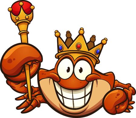 Cartoon king crab wearing a crown and holding a scepter clip art. Vector illustration with simple gradients. All in a single layer.のイラスト素材