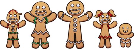 Happy gingerbread cookie family with kids clip art. Vector illustration with simple gradients. Each on a separate layer.のイラスト素材