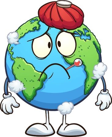 Sick cartoon planet earth with thermometer and water bag. Vector clip art illustration with simple gradients. Some elements on separate layers.
のイラスト素材