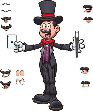 Cartoon stage magician with different expressions. Vector cartoon clip art illustration with simple gradients. Some elements on separate layers.
のイラスト素材
