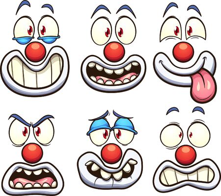 Cartoon clown face with different expressions. Vector clip art illustration with simple gradients. Some elements on separate layers.
のイラスト素材