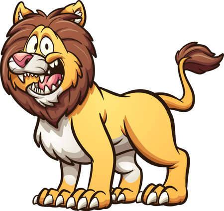 Happy cartoon male lion with big smile standing on four legs. Vector clip art illustration with simple gradients. All on a single layer.のイラスト素材