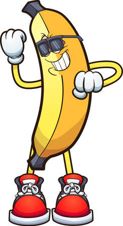 Cool dancing banana wearing sunglasses. Vector clip art illustration. All on a single layer.のイラスト素材