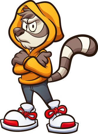 Cartoon angry cacomistle wearing a yellow jacket. Vector clip art illustration with simple gradients. All on a single layer.のイラスト素材