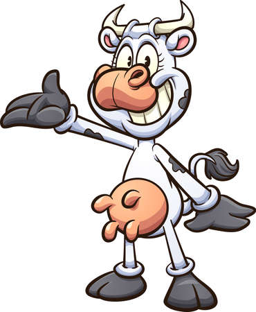 Cute cartoon retro cow with a presenting pose. Vector clip art illustration with simple gradients. All on a single layer.のイラスト素材