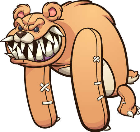 Evil monster teddy bear with sharp teeth. Vector clip art illustration with simple gradients. Some elements on separate layers.のイラスト素材