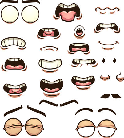 Cartoon mouths pronouncing different phonemes. Vector clip art illustration with simple gradients. Some elements on separate layers.のイラスト素材