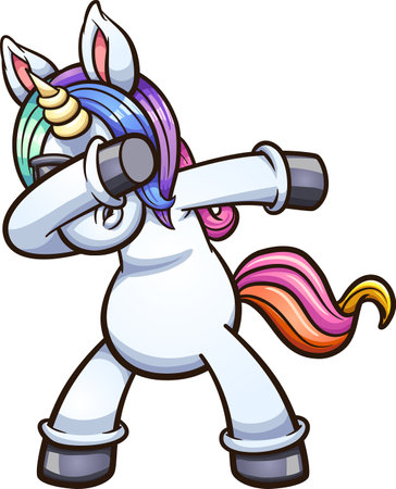 Dabbing unicorn wearing sunglasses. Vector clip art illustration with simple gradients. All on a single layer.のイラスト素材