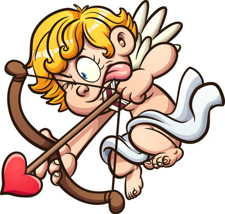 Valentine's cherub aiming with bow and arrow. Vector clip art illustration with simple gradients. All on a single layer.のイラスト素材