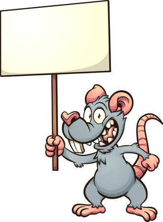 Cartoon rat or mouse holding a blank sign. Vector clip art illustration with simple gradients. Some elements on separate layers.のイラスト素材