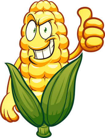 Corn cartoon character with thumbs up. Vector clip art illustration. All on a single layer.のイラスト素材