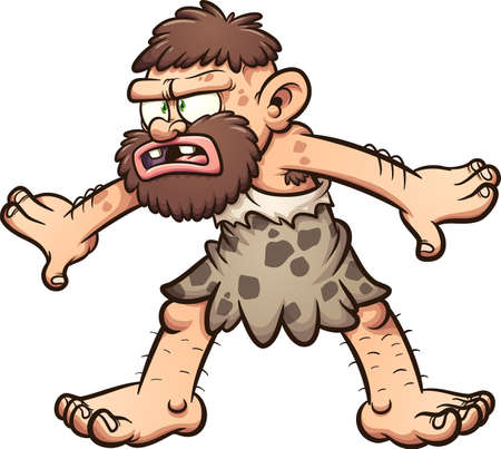 Caveman with a confused face and pose. Vector clip art illustration with simple gradients. All in a single layer.のイラスト素材