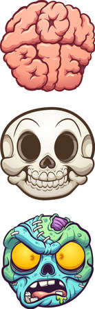 Zombie, skull and brain balls cartoon. Vector clip art illustration with simple gradients. Each on a separate layer.のイラスト素材