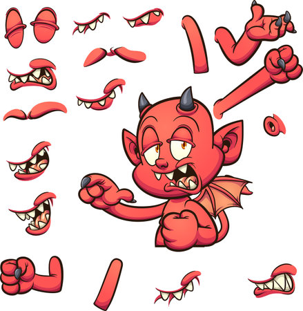 Devil character torso with different expressions. Vector clip art illustration with simple gradients. Some elements on separate layers.のイラスト素材