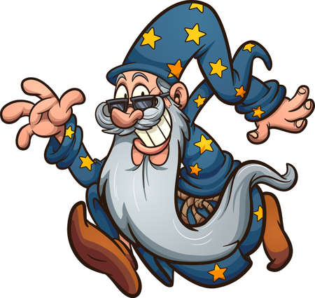 Running old cartoon wizard with long beard. Vector clip art illustration with simple gradients. All in a single layer.のイラスト素材