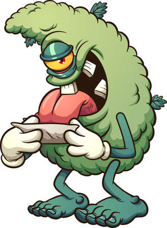 Marijuana bud licking a joint and looking at the camera. Vector clip art illustration with simple gradients. All in a single layer.のイラスト素材