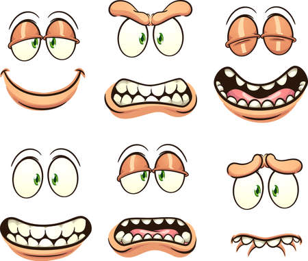 Cartoon faces with different expressions and emotions. Vector clip art illustration with simple gradients. Each on a separate layer.のイラスト素材
