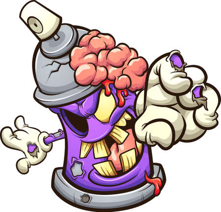 Purple zombie spray can reaching out. Vector clip art illustration with simple gradients. All on a single layer.のイラスト素材