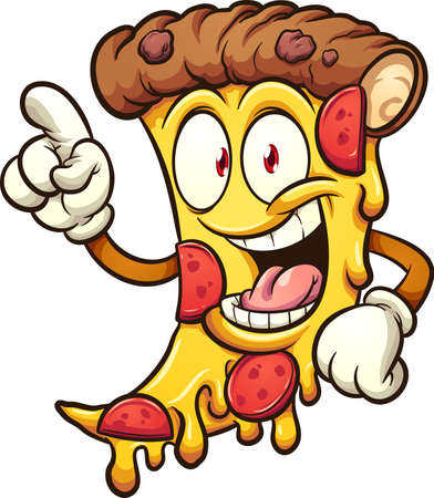 Happy slice of pepperoni pizza holding a finger up. Vector clip art illustration with simple gradients. All on a single layer.のイラスト素材