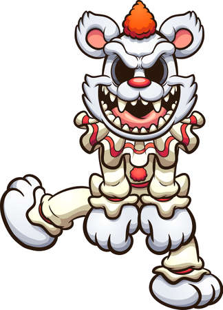 Evil clown Teddy bear dancing and smiling. Vector clip art illustration with simple gradients. All in a single layer.のイラスト素材
