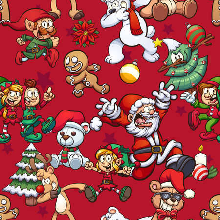 Christmas themed seamless pattern. Vector illustration with simple gradients. Some elements on separate layers.のイラスト素材