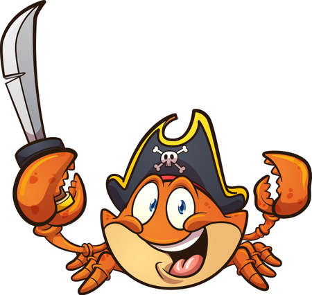 Pirate crab character holding a sword. Vector illustration with simple gradients. All on a single layer.のイラスト素材