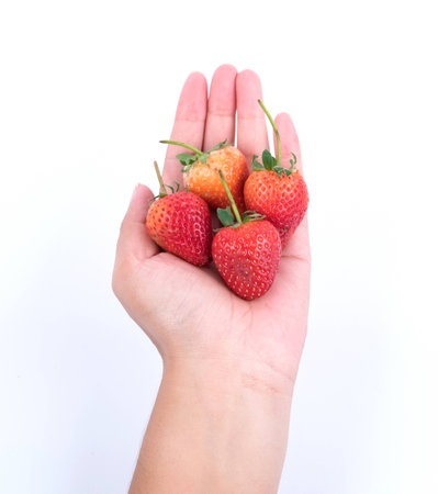 Red  strawberry isolated on white backgroundの写真素材