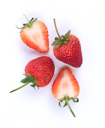 Red  strawberry isolated on white backgroundの写真素材